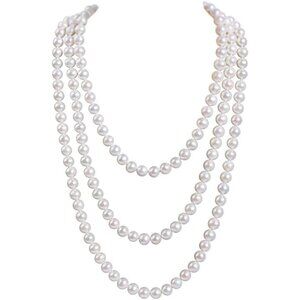 YALLNASL Faux Pearl Necklaces for Women Long Pearl Necklace Costume Jewelry